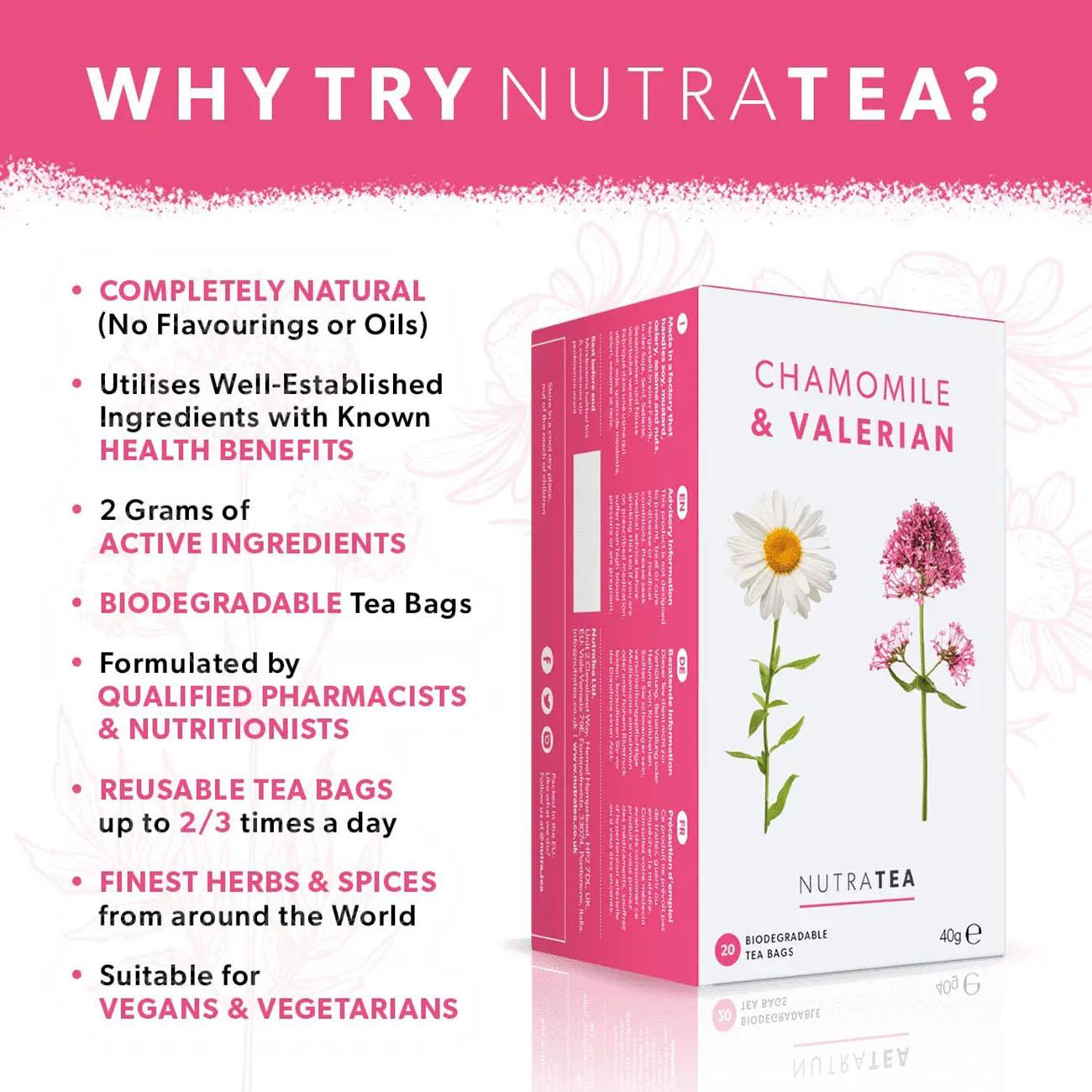 Nutratea Chamomile & Valerian Herbal Tea 20 Bags - Eco Natural Products - NutraTea - Herbal Tea