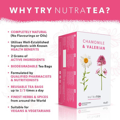 Nutratea Chamomile & Valerian Herbal Tea 20 Bags - NutraTea - Herbal Tea - Eco Natural Products