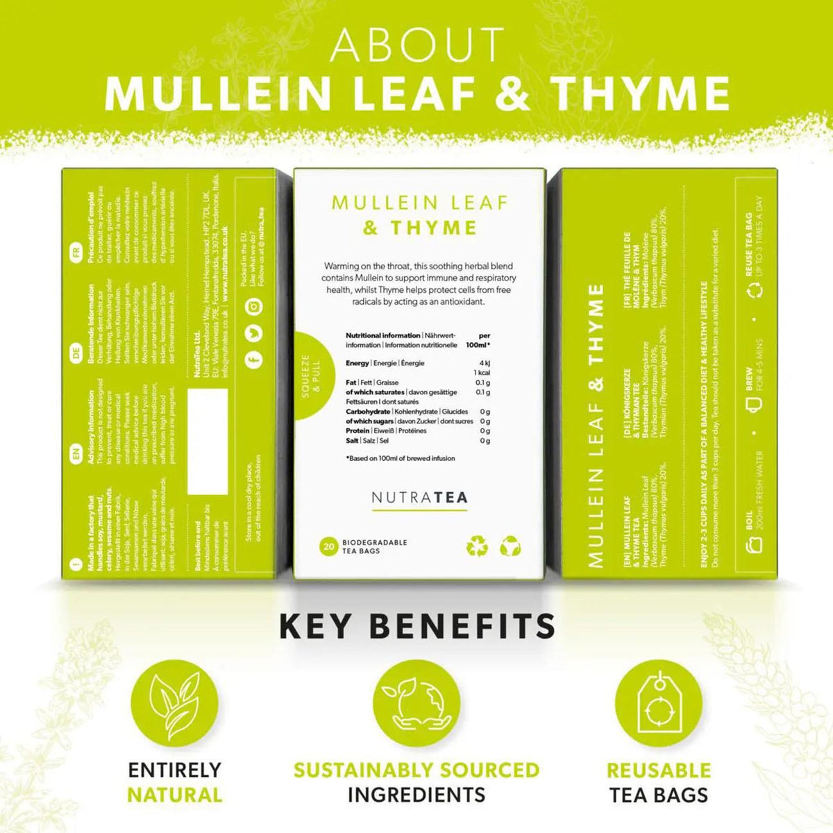 Nutratea Mullein Leaf & Thyme Herbal Tea 20 Bags - NutraTea - Herbal Tea - Eco Natural Products