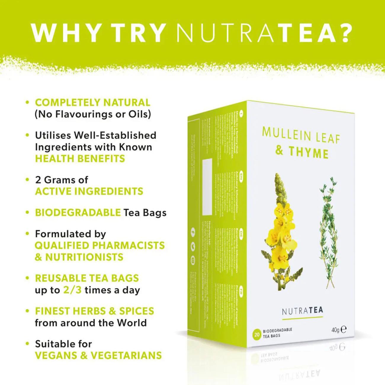 Nutratea Mullein Leaf & Thyme Herbal Tea 20 Bags - Eco Natural Products - NutraTea - Herbal Tea