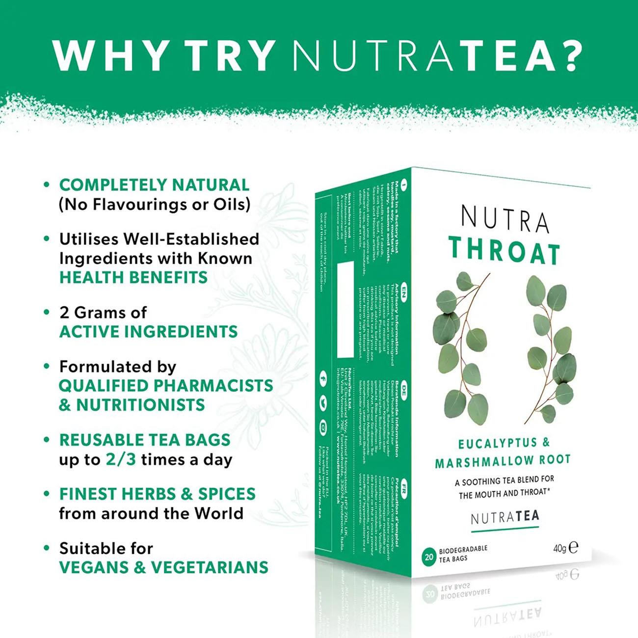 Nutratea Nutra Throat Tea Herbal Tea 20 Bags - Eco Natural Products - NutraTea - Herbal Tea