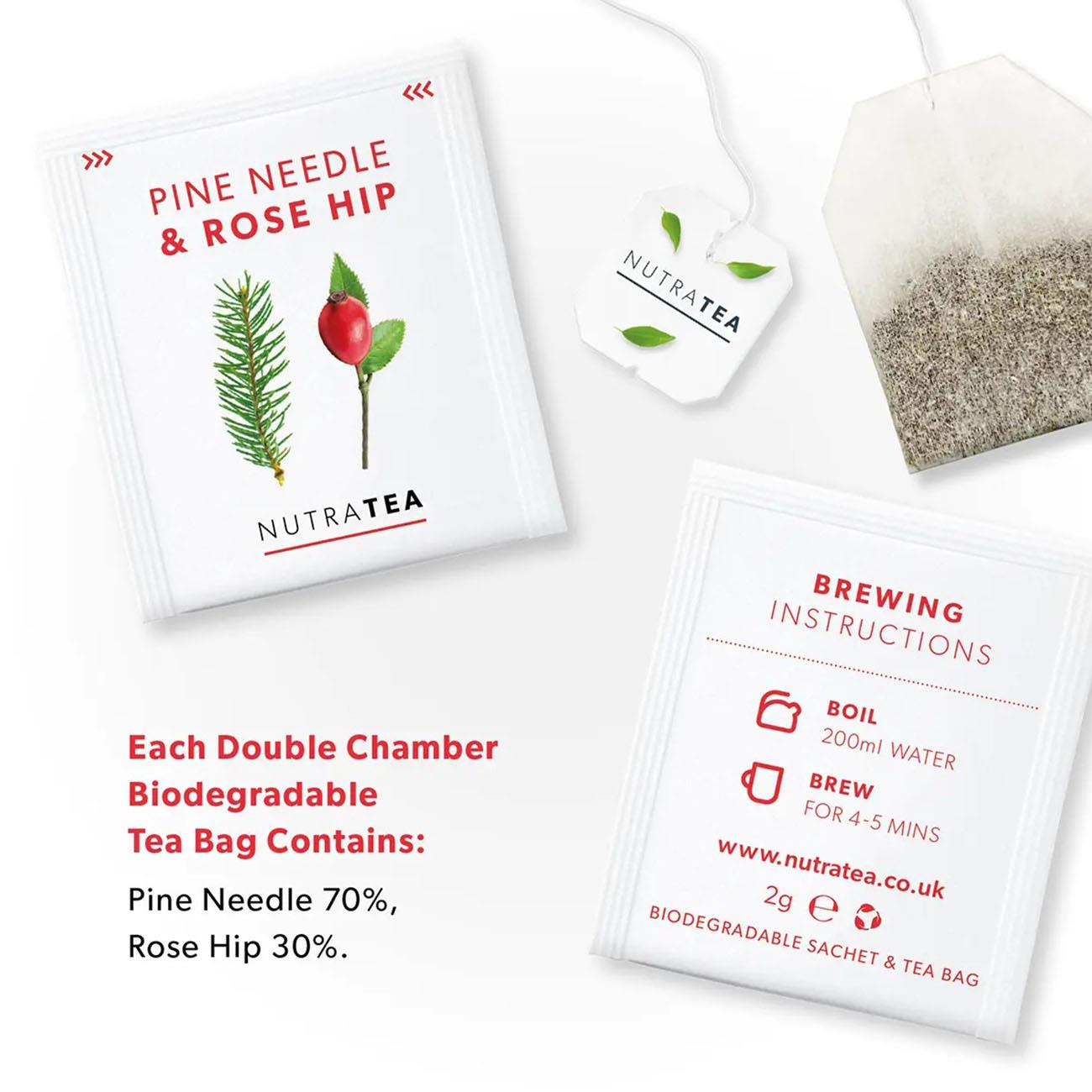 Nutratea Pine Needle & Rose Hip Herbal Tea 20 Bags - Eco Natural Products - NutraTea - Herbal Tea