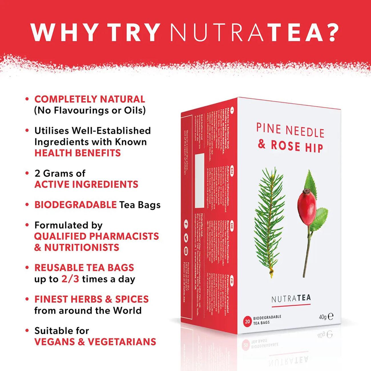 Nutratea Pine Needle & Rose Hip Herbal Tea 20 Bags - Eco Natural Products - NutraTea - Herbal Tea