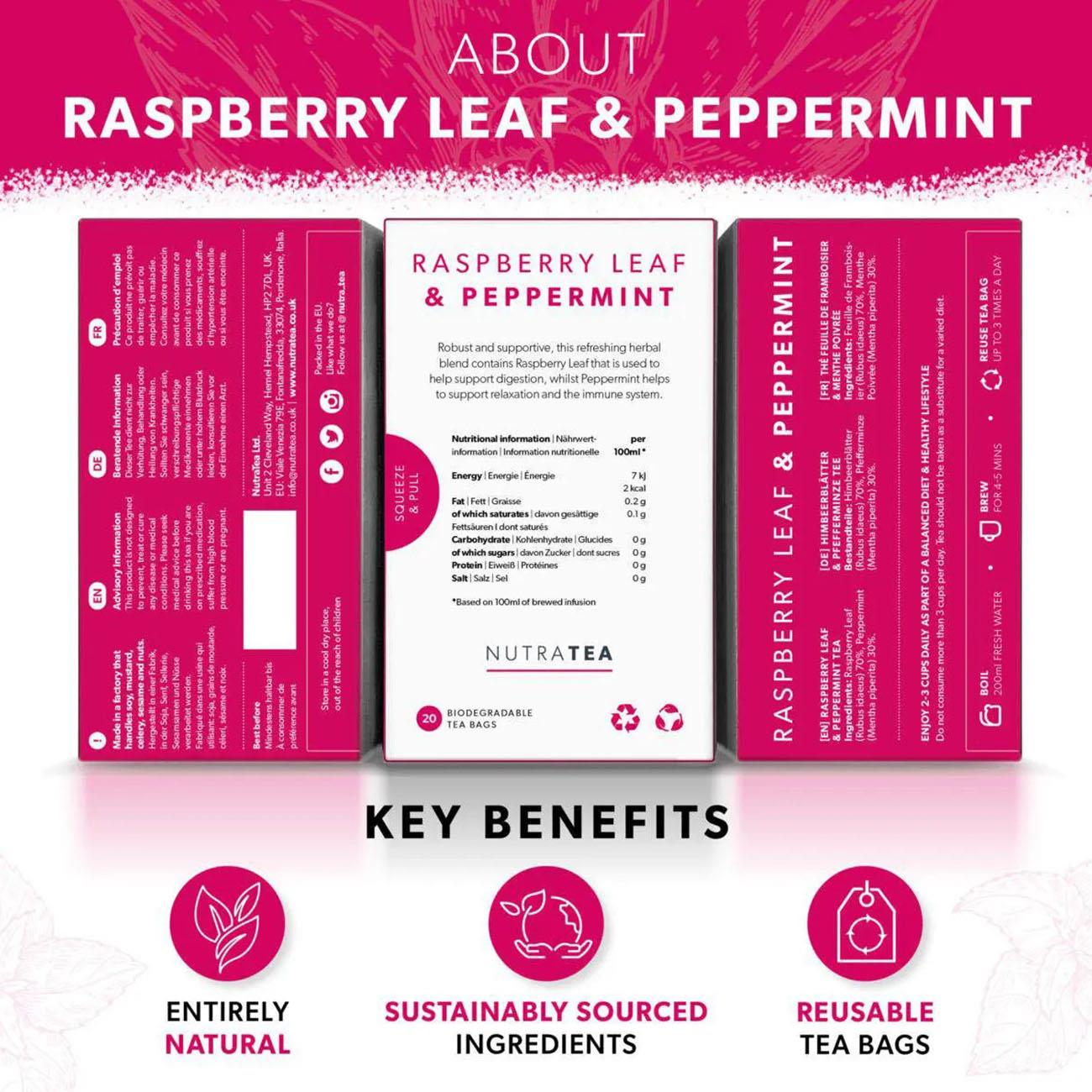 Nutratea Raspberry Leaf & Peppermint Herbal Tea 20 Bags - NutraTea - Herbal Tea - Eco Natural Products