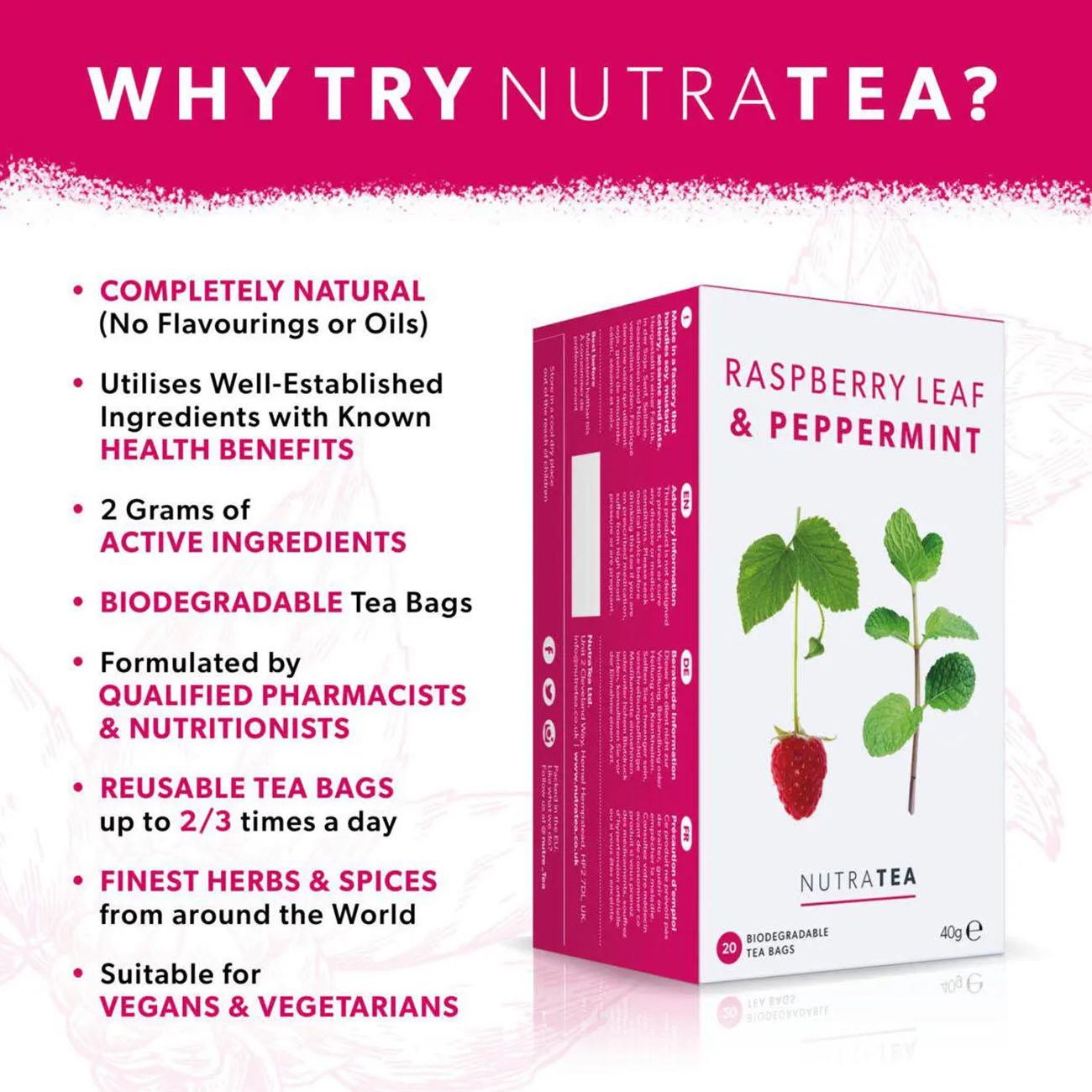 Nutratea Raspberry Leaf & Peppermint Herbal Tea 20 Bags - Eco Natural Products - NutraTea - Herbal Tea