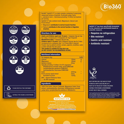 NutriGUT - C Probiotics 15 Billion Bacteria with FOS & Magnesium 120g - Natures Aid - Vitamins & Supplements - Eco Natural Products