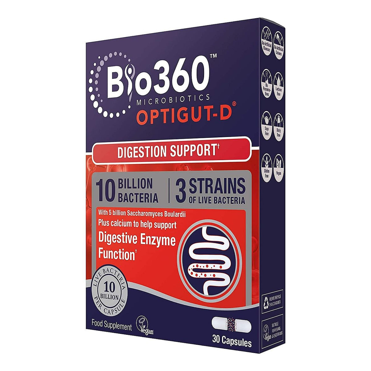 NutriGUT - D Probiotics 10 Billion Bacteria Saccharomyces Boulardii 30 Capsules - Natures Aid - Vitamins & Supplements - Eco Natural Products