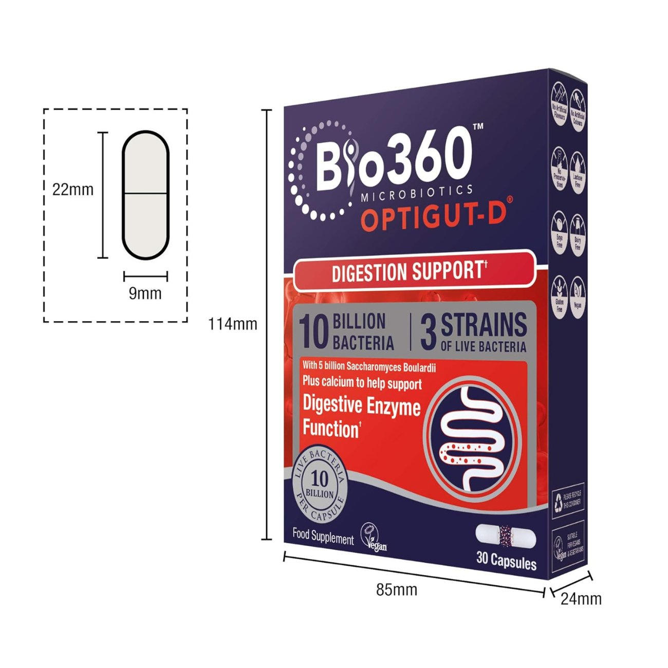 NutriGUT - D Probiotics 10 Billion Bacteria Saccharomyces Boulardii 30 Capsules - Natures Aid - Vitamins & Supplements - Eco Natural Products