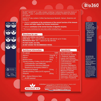 NutriGUT - D Probiotics 10 Billion Bacteria Saccharomyces Boulardii 30 Capsules - Natures Aid - Vitamins & Supplements - Eco Natural Products
