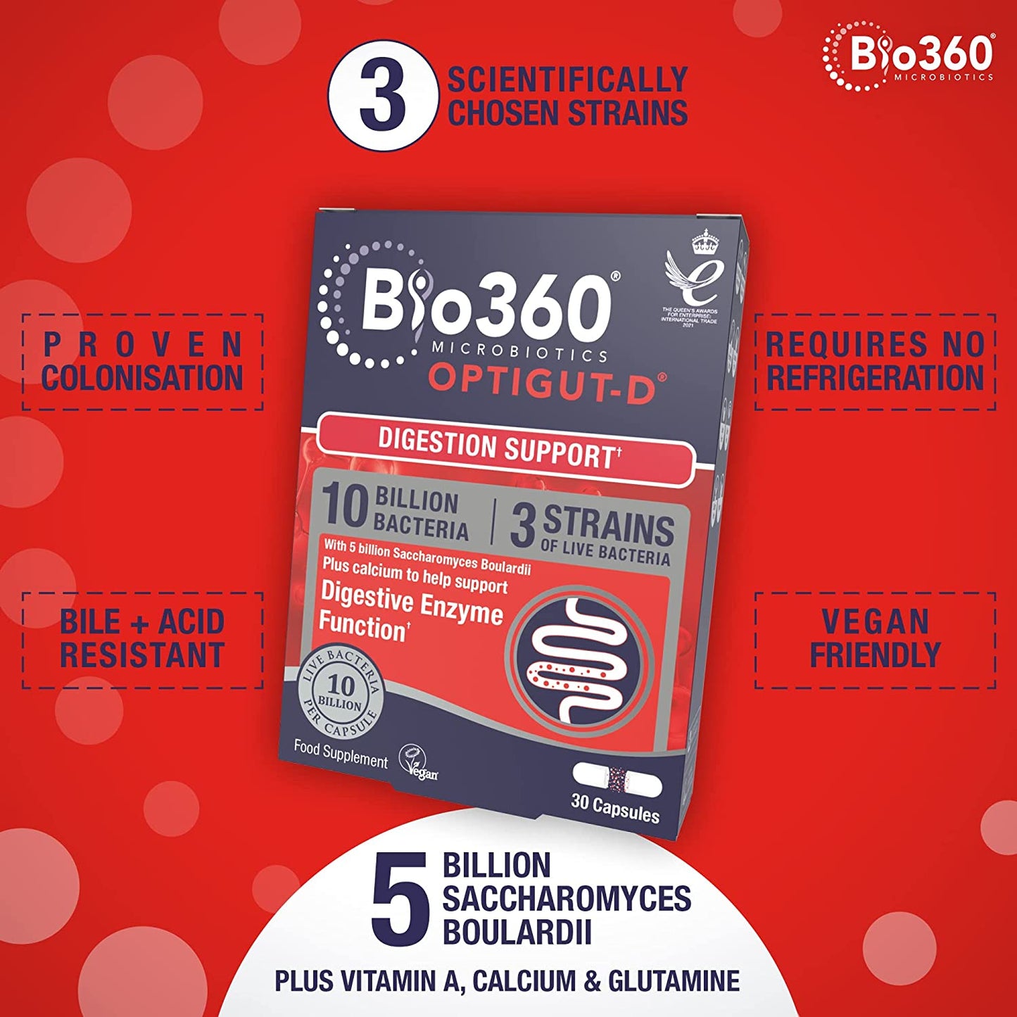 NutriGUT - D Probiotics 10 Billion Bacteria Saccharomyces Boulardii 30 Capsules - Natures Aid - Vitamins & Supplements - Eco Natural Products