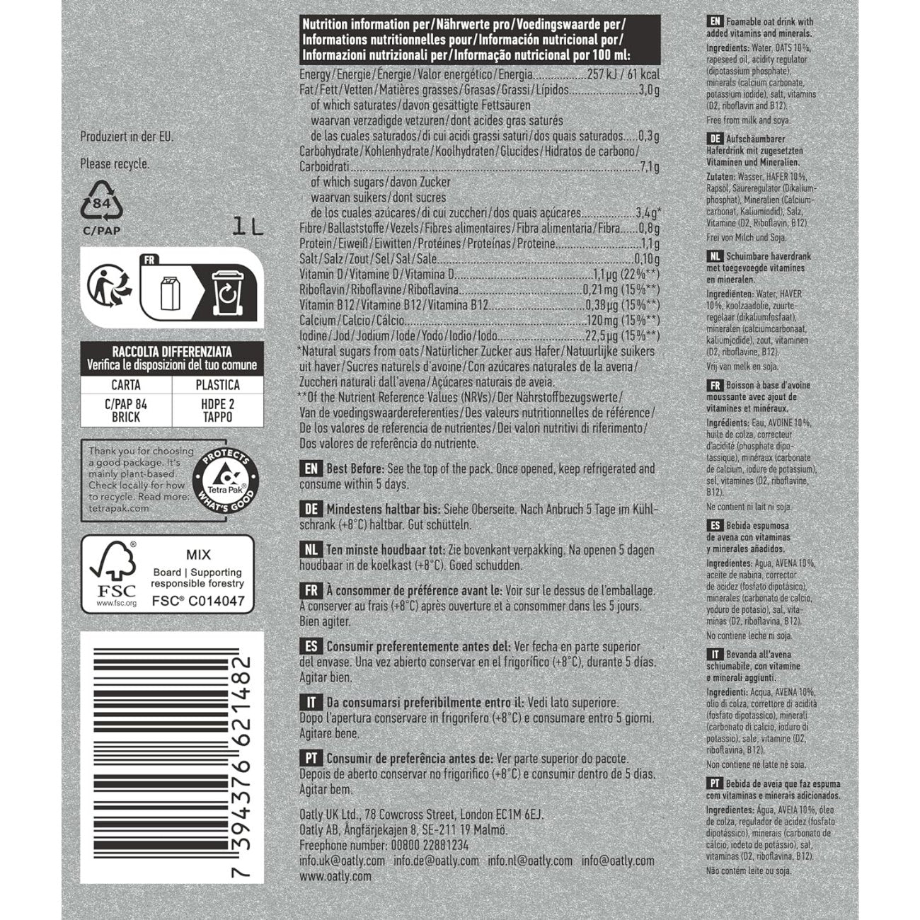 Oat Drink Barista Edition 1L - Oatly - Milk Alternative - Eco Natural Products