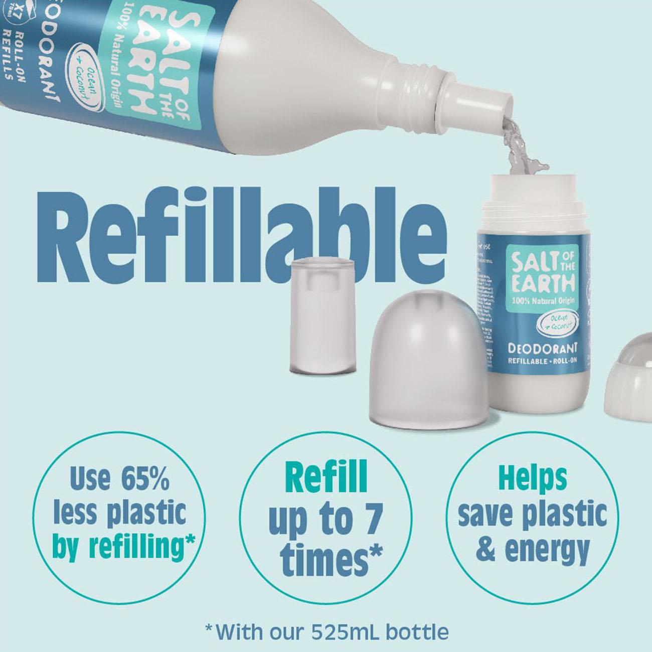 Ocean & Coconut Refillable Roll - On Deodorant 75ml - Salt Of the Earth - Deodorant - Eco Natural Products