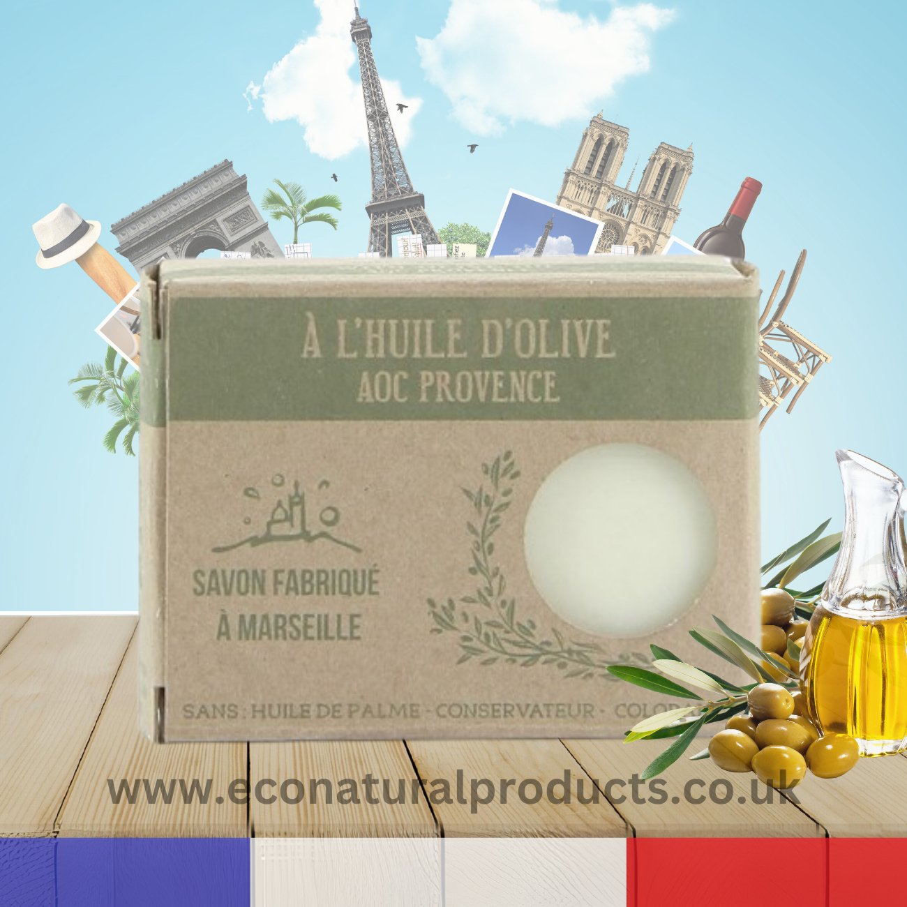 Olive Oil Soap 99% Natural Palm Oil Free 150g - Eco Natural Products - FouFour - Savon de Marseille - Bar Soap