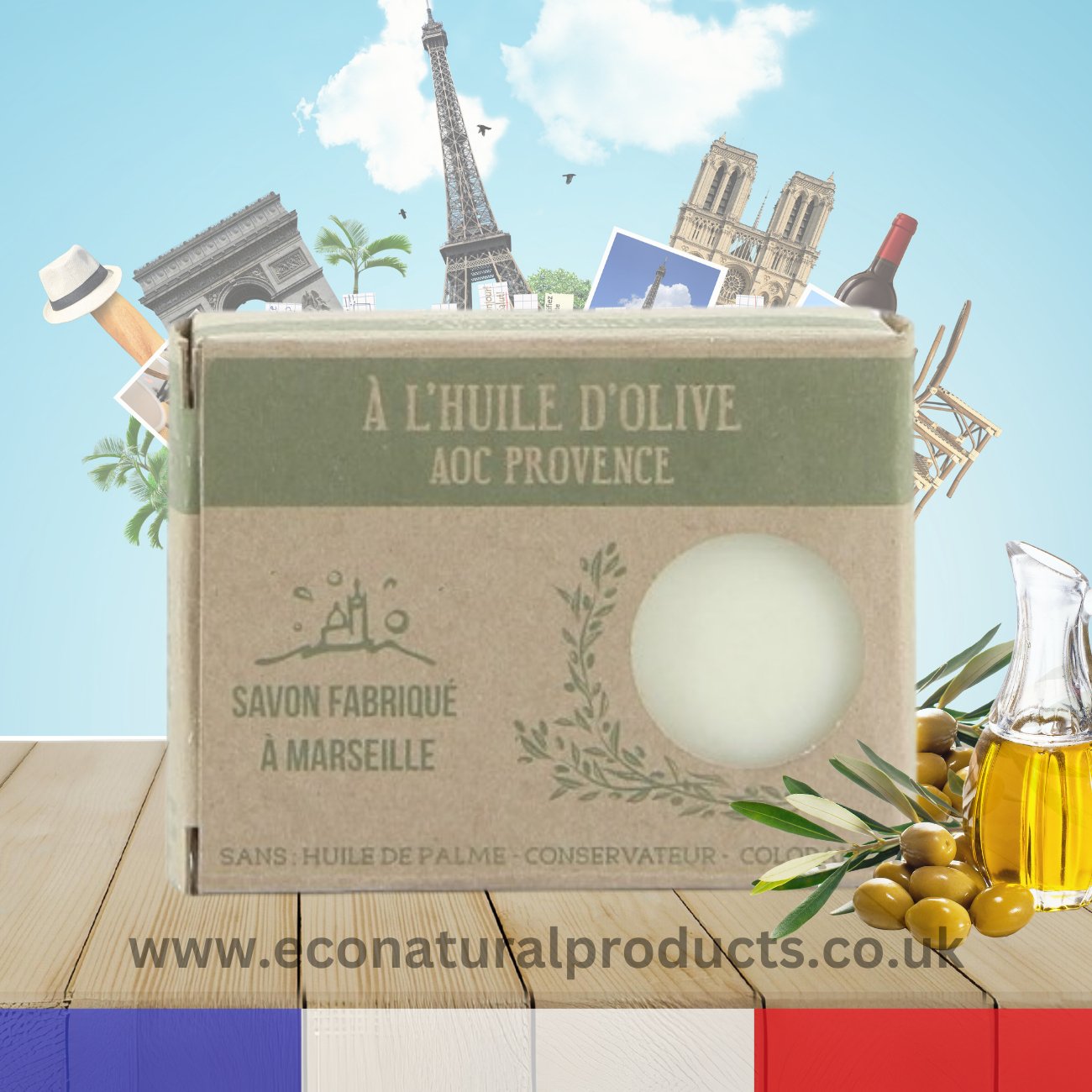 Olive Oil Soap 99% Natural Palm Oil Free 150g - FouFour - Savon de Marseille - Bar Soap - Eco Natural Products