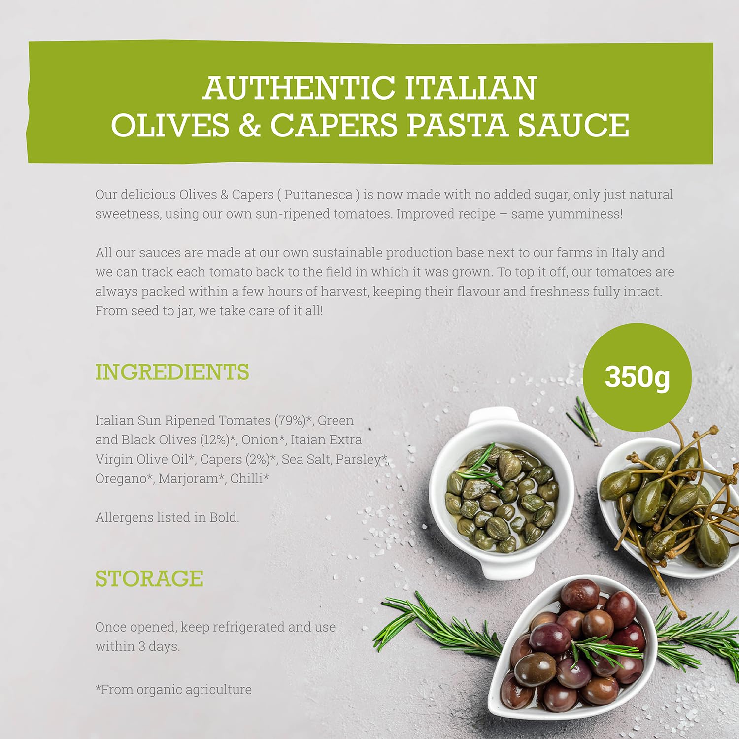 Olives & Capers No Added Sugar Pasta Sauce 350g - Eco Natural Products - Mr Organic - Pasta Sauce