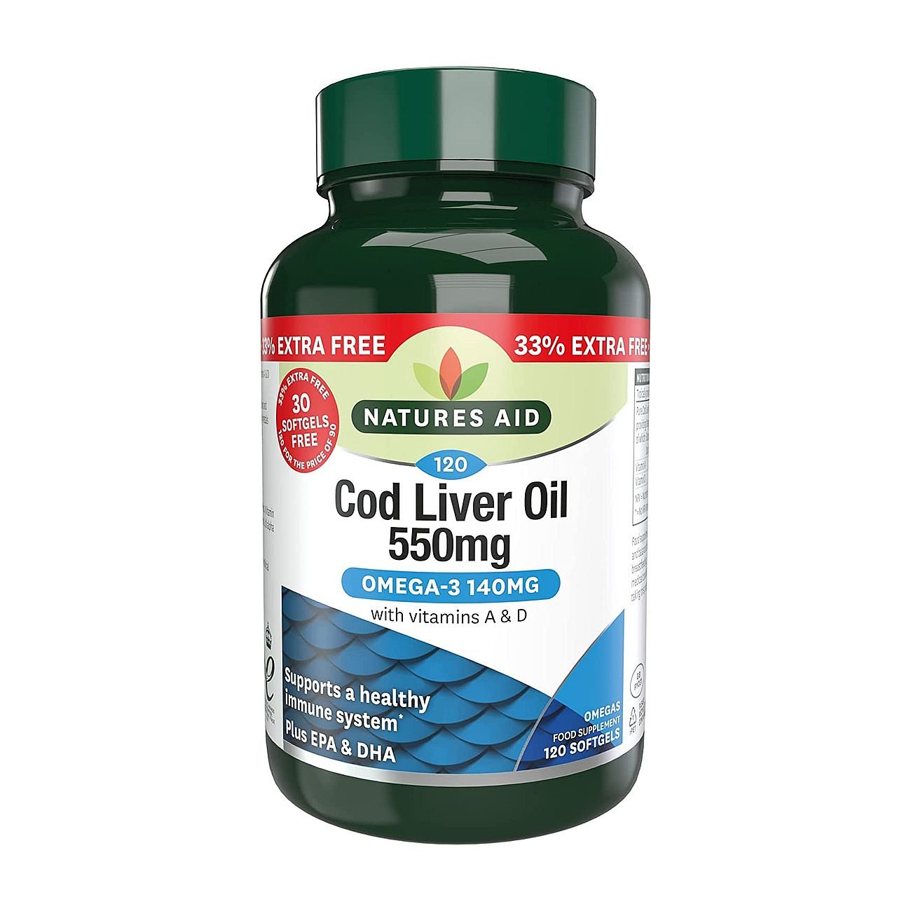 Omega - 3 Cod Liver Oil 550mg 120 Softgels - Natures Aid - Vitamins & Supplements - Eco Natural Products