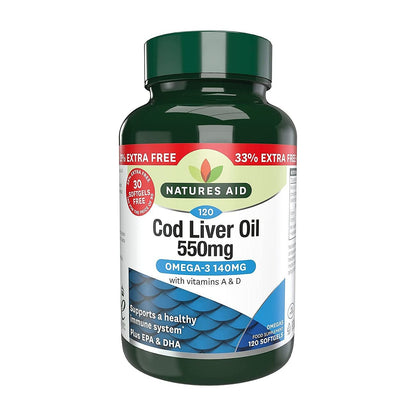 Omega - 3 Cod Liver Oil 550mg 120 Softgels - Natures Aid - Vitamins & Supplements - Eco Natural Products