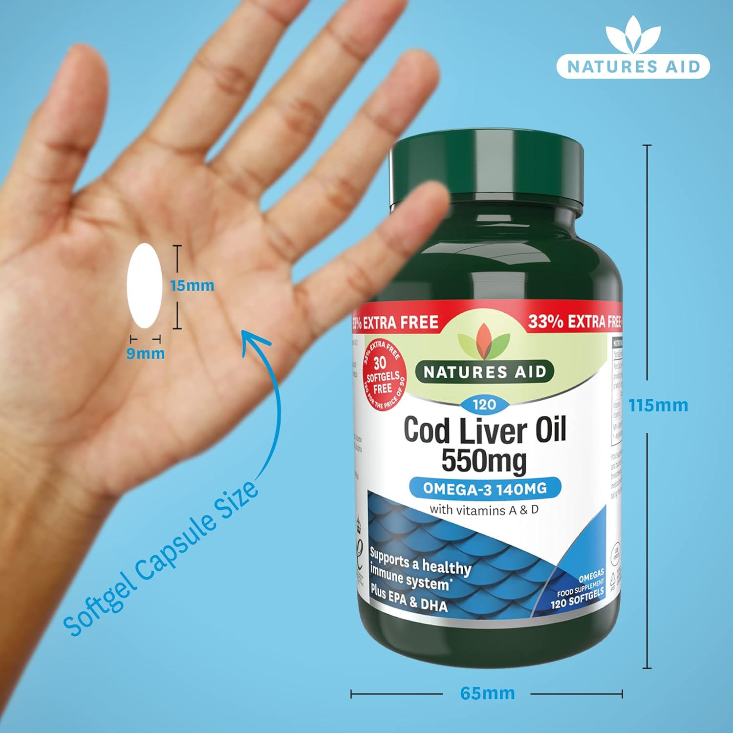 Omega - 3 Cod Liver Oil 550mg 120 Softgels - Eco Natural Products - Natures Aid - Vitamins & Supplements