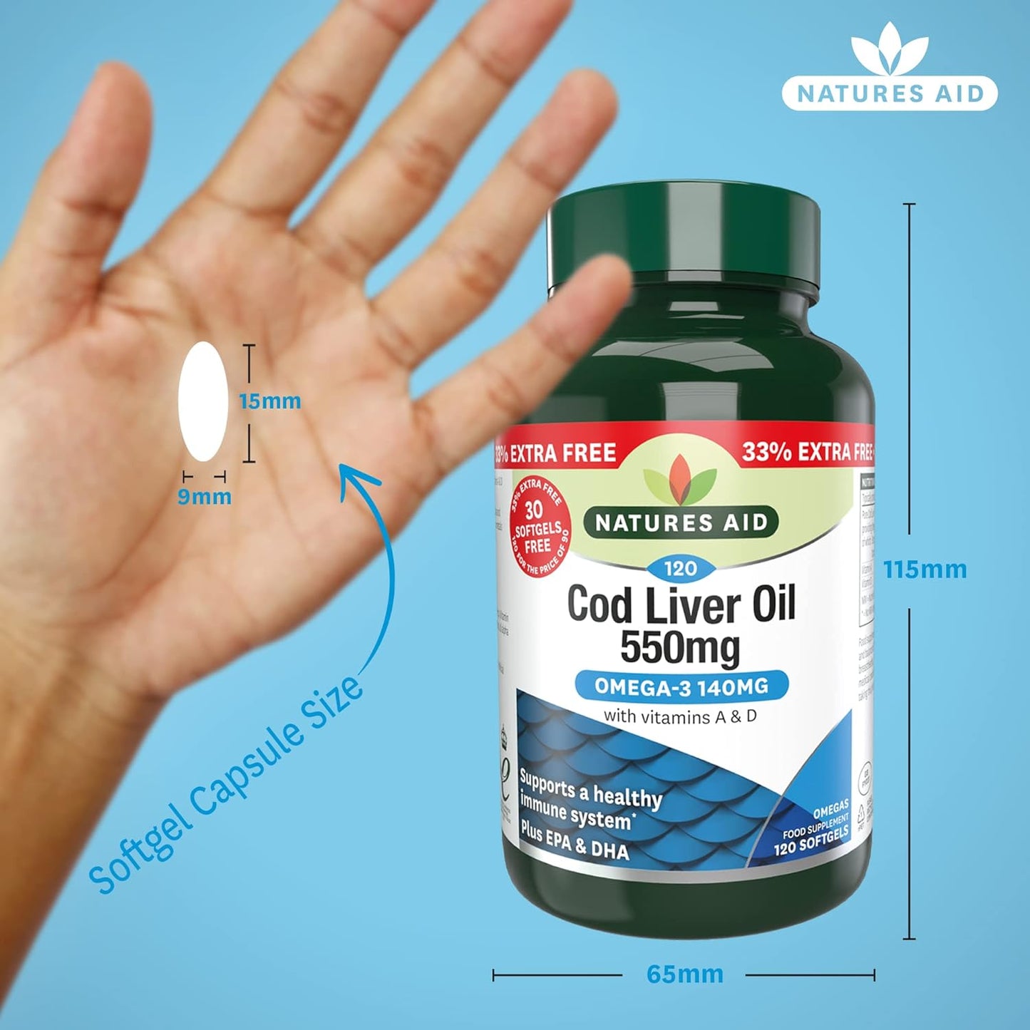 Omega - 3 Cod Liver Oil 550mg 120 Softgels - Natures Aid - Vitamins & Supplements - Eco Natural Products