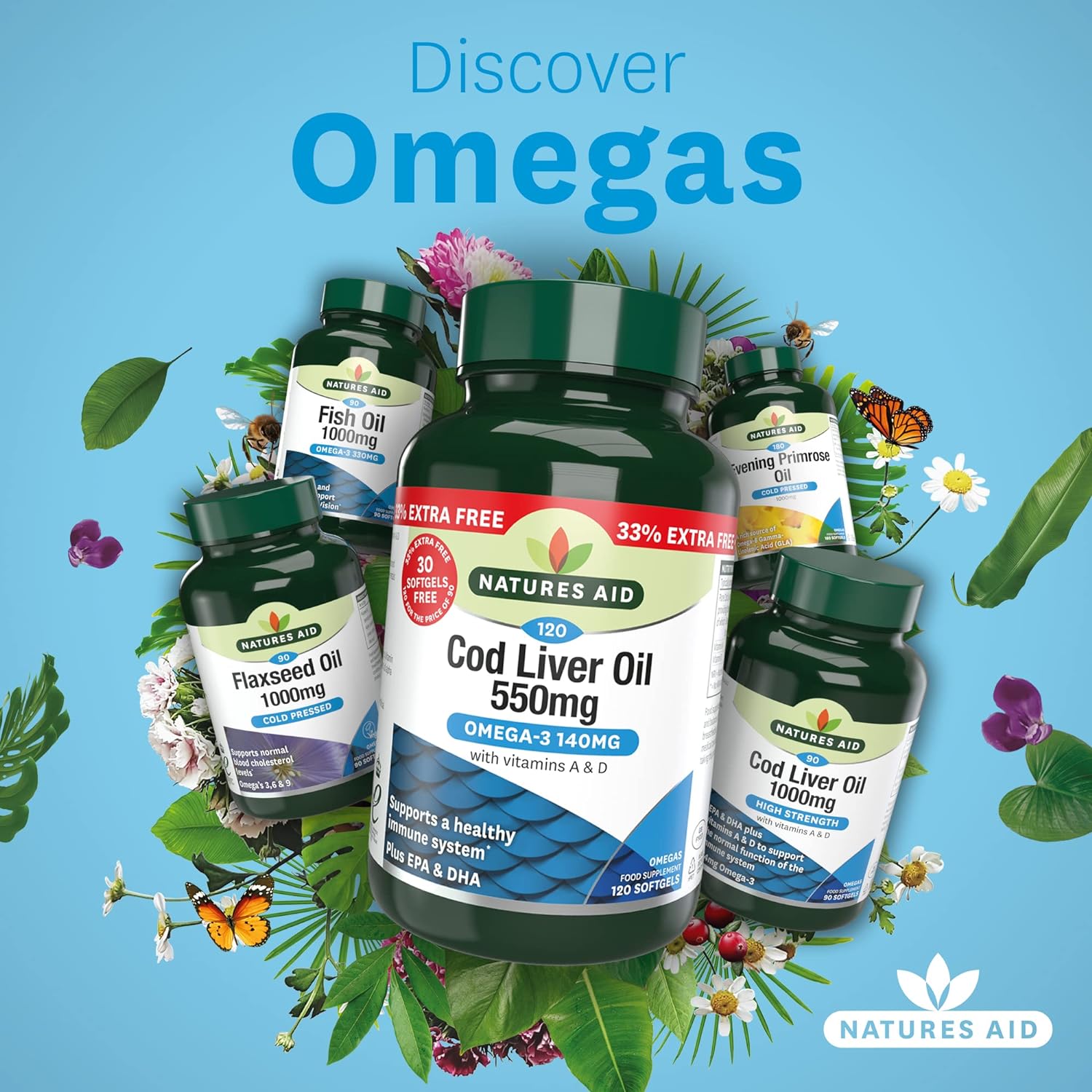 Omega - 3 Cod Liver Oil 550mg 120 Softgels - Eco Natural Products - Natures Aid - Vitamins & Supplements