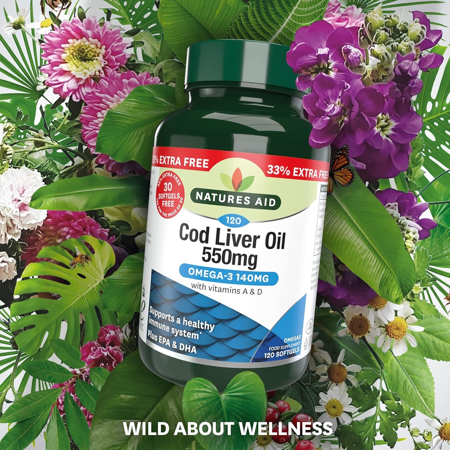 Omega - 3 Cod Liver Oil 550mg 120 Softgels - Natures Aid - Vitamins & Supplements - Eco Natural Products
