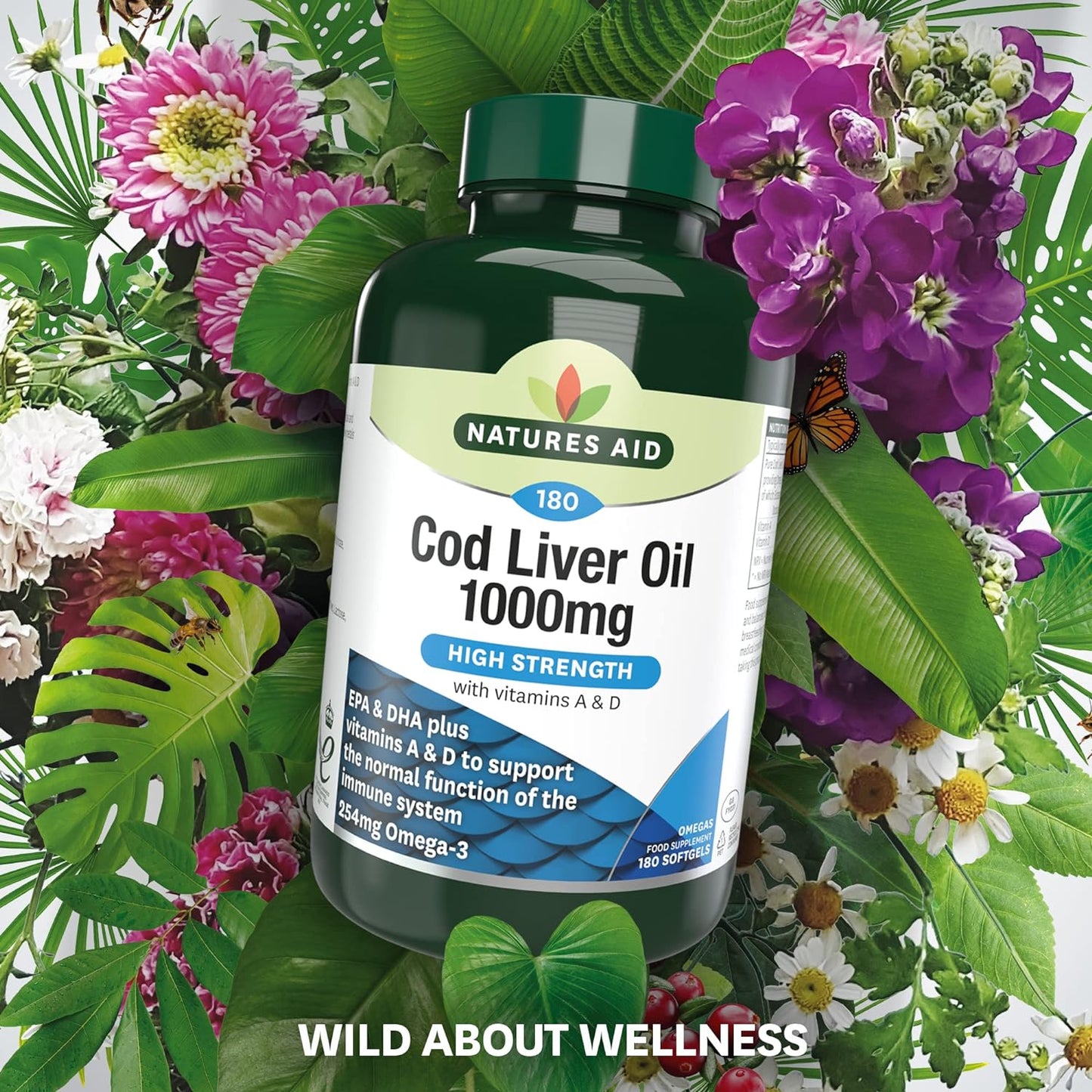 Omega - 3 Cod Liver Oil (High Strength) 1000mg 180 Softgels - Natures Aid - Vitamins & Supplements - Eco Natural Products
