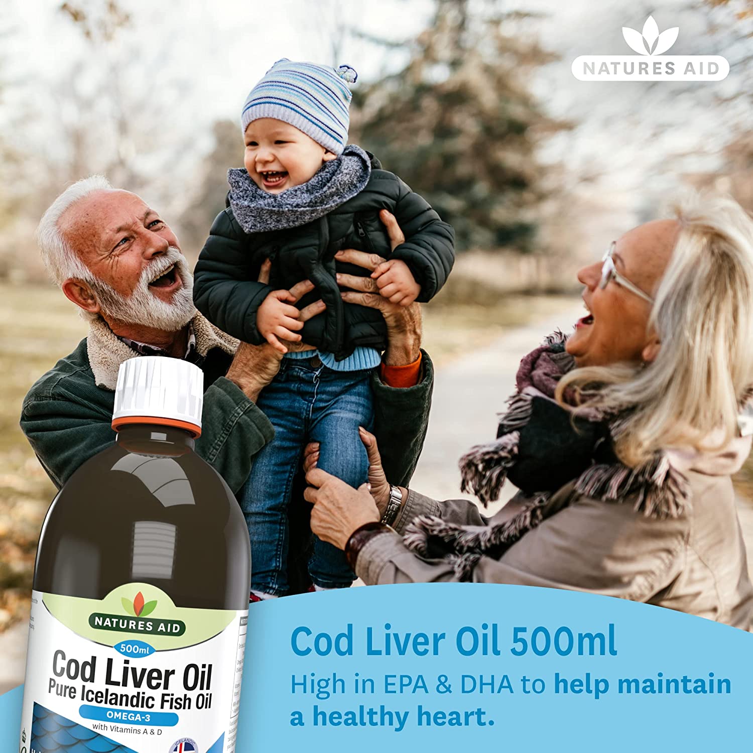 Omega - 3 Cod Liver Oil Liquid 500ml - Eco Natural Products - Natures Aid - Vitamins & Supplements