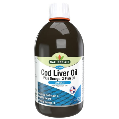 Omega - 3 Cod Liver Oil Liquid 500ml - Natures Aid - Vitamins & Supplements - Natures Aid