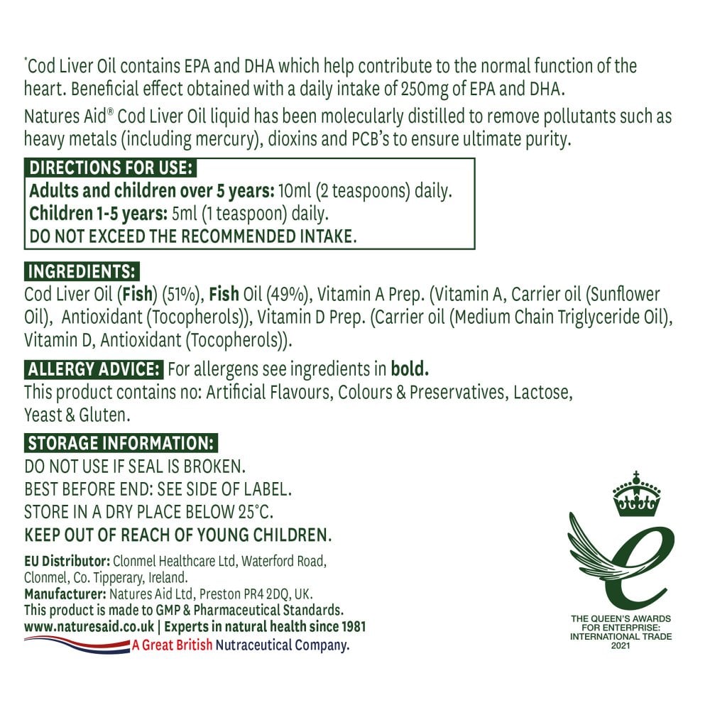 Omega - 3 Cod Liver Oil Liquid 500ml - Natures Aid - Vitamins & Supplements - Natures Aid