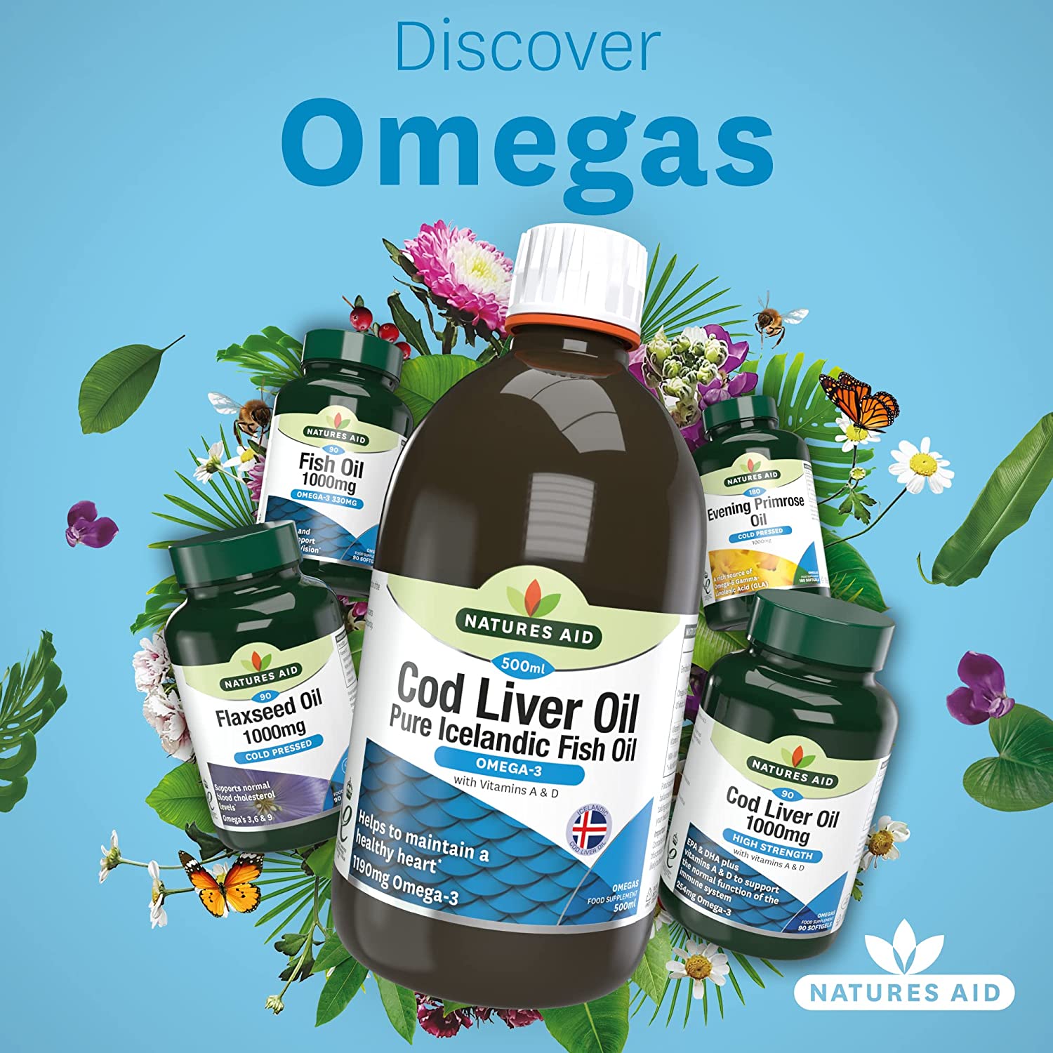 Omega - 3 Cod Liver Oil Liquid 500ml - Eco Natural Products - Natures Aid - Vitamins & Supplements