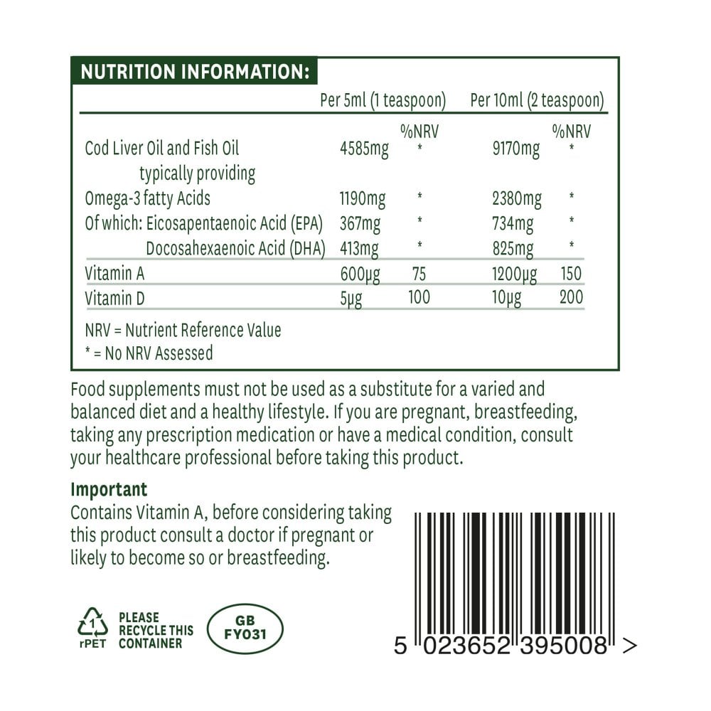 Omega - 3 Cod Liver Oil Liquid 500ml - Natures Aid - Vitamins & Supplements - Natures Aid