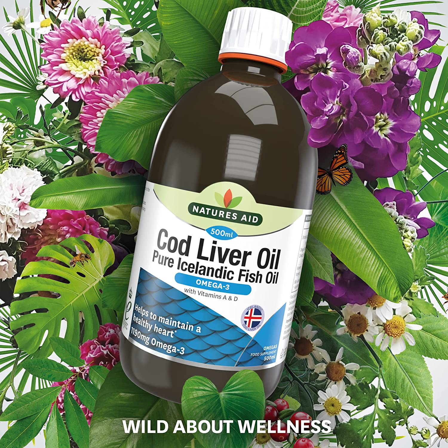 Omega - 3 Cod Liver Oil Liquid 500ml - Eco Natural Products - Natures Aid - Vitamins & Supplements