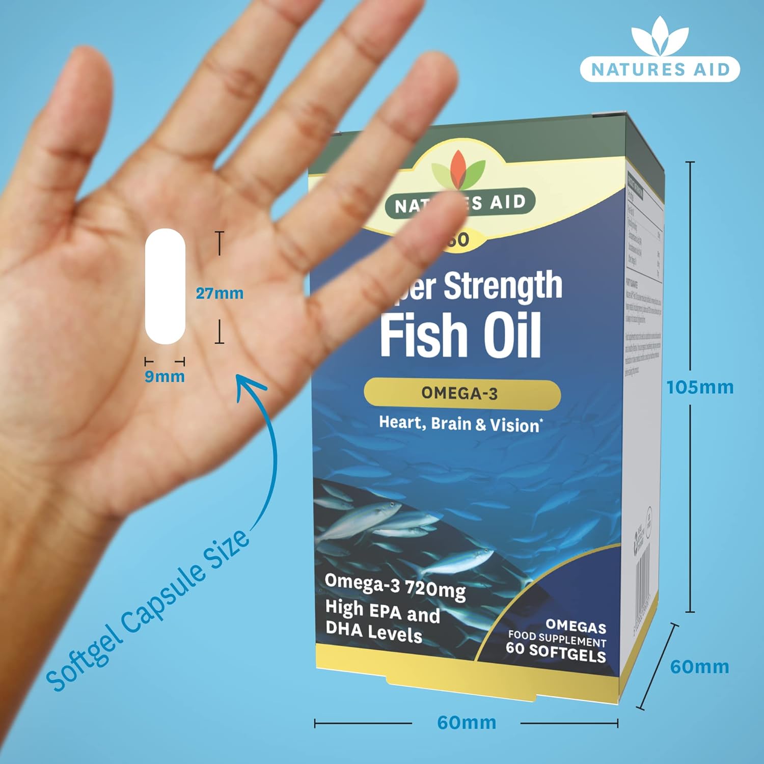 Omega 3 Super Strength Fish Oil 707mg 60 Softgels - Natures Aid - Vitamins & Supplements - Eco Natural Products