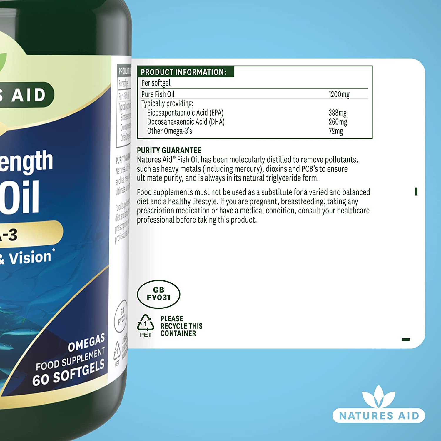 Omega 3 Super Strength Fish Oil 707mg 60 Softgels - Natures Aid - Vitamins & Supplements - Eco Natural Products