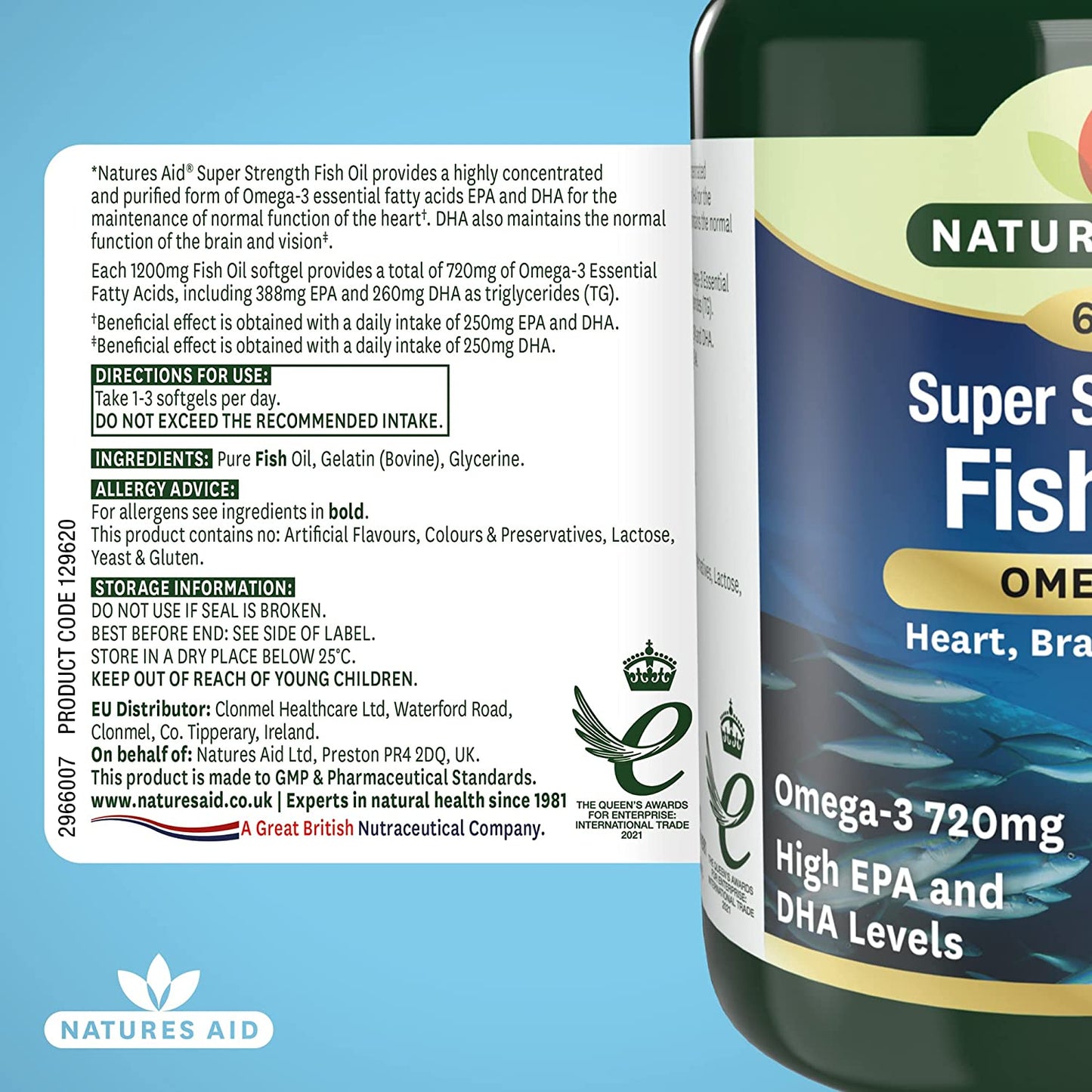 Omega 3 Super Strength Fish Oil 707mg 60 Softgels - Natures Aid - Vitamins & Supplements - Eco Natural Products