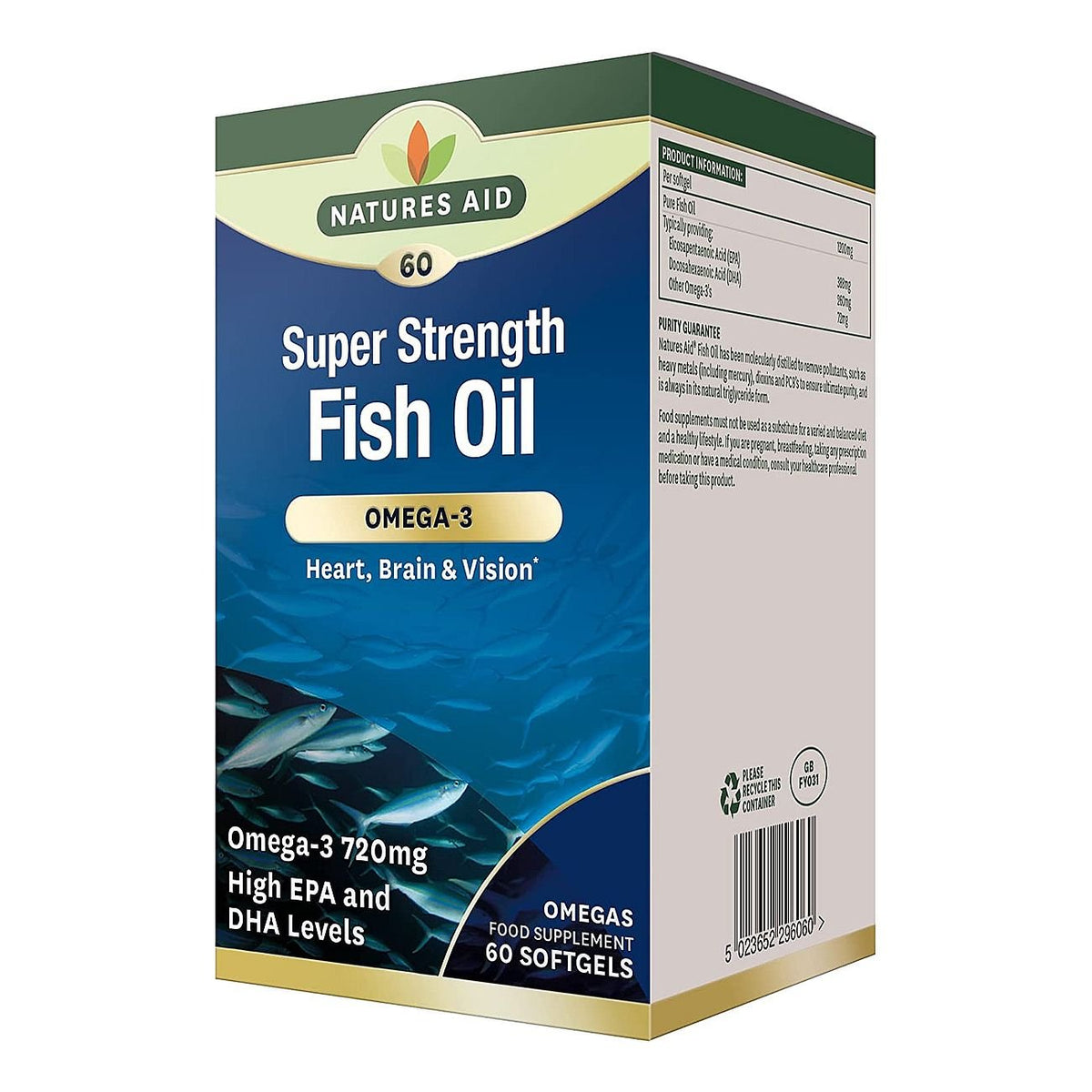 Omega 3 Super Strength Fish Oil 707mg 60 Softgels - Natures Aid - Vitamins & Supplements - Eco Natural Products