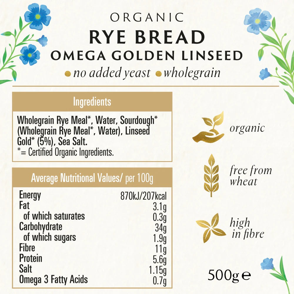 Organic Omega Golden Linseed Rye Bread 500g