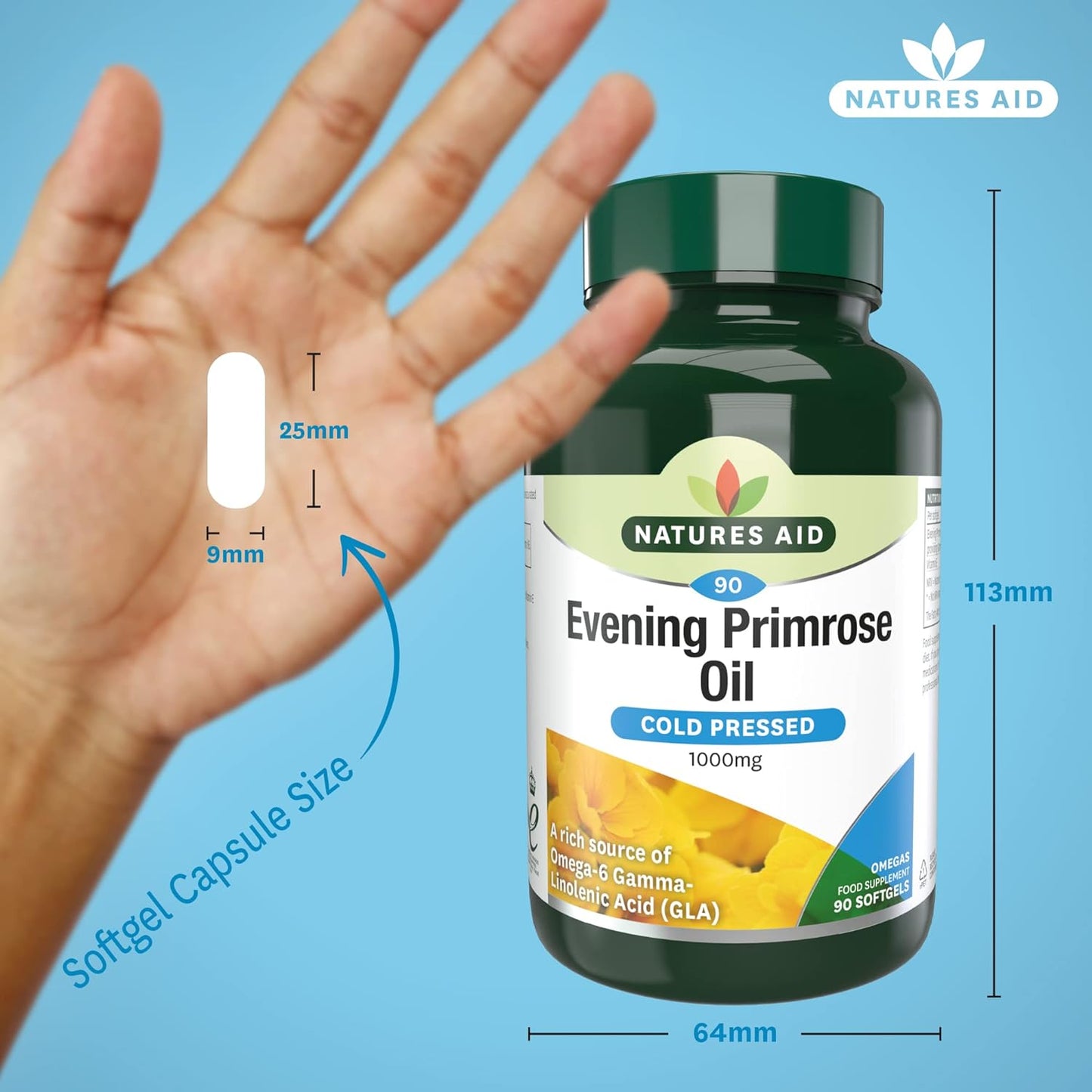 Omega 6 Evening Primrose Oil 1000mg 90 Softgels - Natures Aid - Vitamins & Supplements - Eco Natural Products