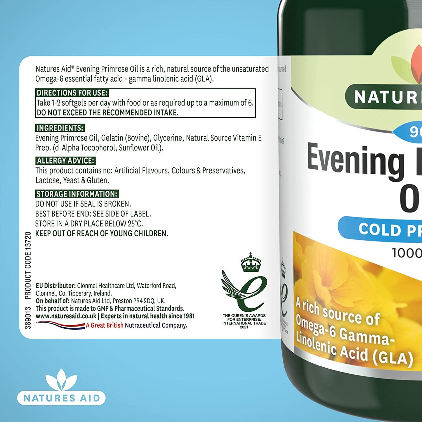 Omega 6 Evening Primrose Oil 1000mg 90 Softgels - Natures Aid - Vitamins & Supplements - Eco Natural Products