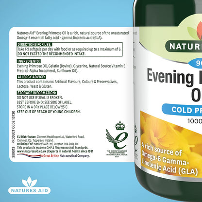 Omega 6 Evening Primrose Oil 1000mg 90 Softgels - Natures Aid - Vitamins & Supplements - Eco Natural Products