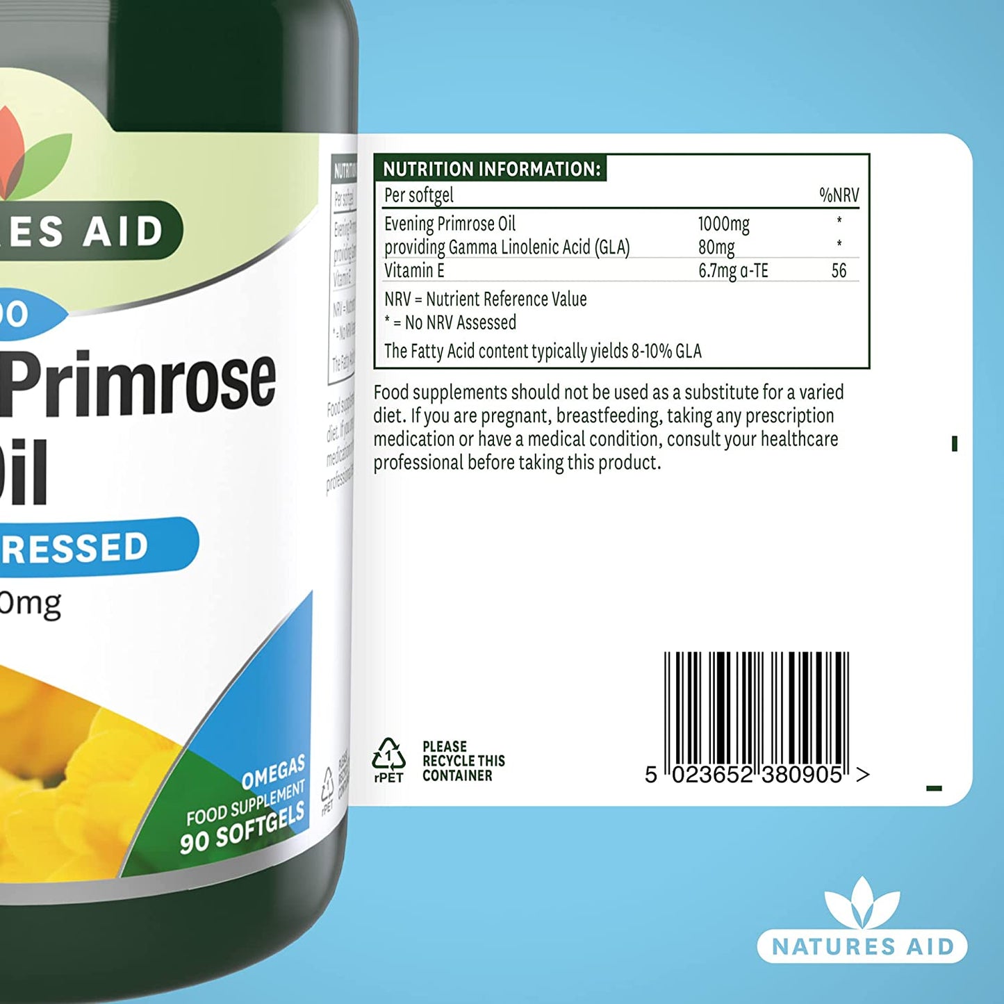 Omega 6 Evening Primrose Oil 1000mg 90 Softgels - Natures Aid - Vitamins & Supplements - Eco Natural Products