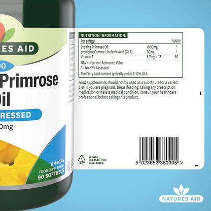 Omega 6 Evening Primrose Oil 1000mg 90 Softgels - Natures Aid - Vitamins & Supplements - Eco Natural Products