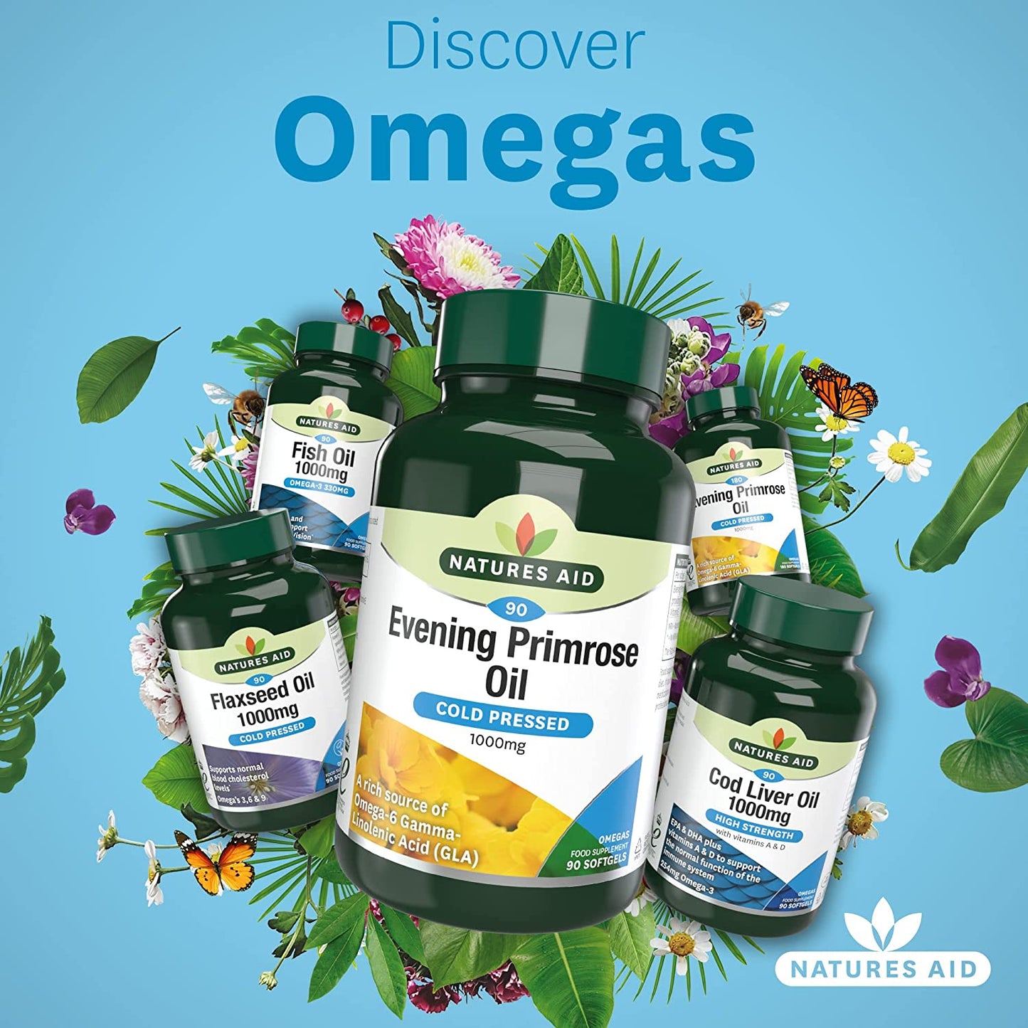 Omega 6 Evening Primrose Oil 1000mg 90 Softgels - Natures Aid - Vitamins & Supplements - Eco Natural Products