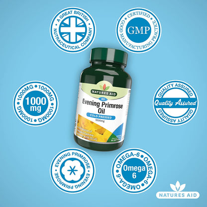 Omega 6 Evening Primrose Oil 1000mg 90 Softgels - Natures Aid - Vitamins & Supplements - Eco Natural Products