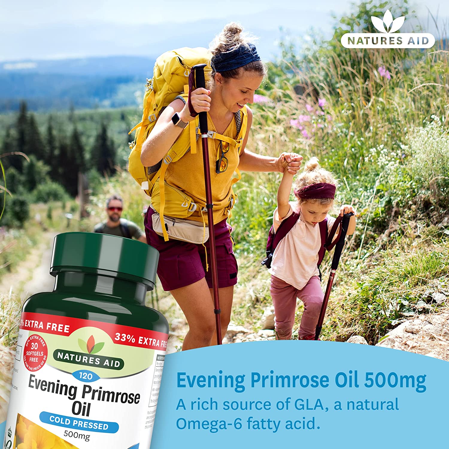 Omega 6 Evening Primrose Oil 500mg 120 Softgels - Natures Aid - Vitamins & Supplements - Eco Natural Products