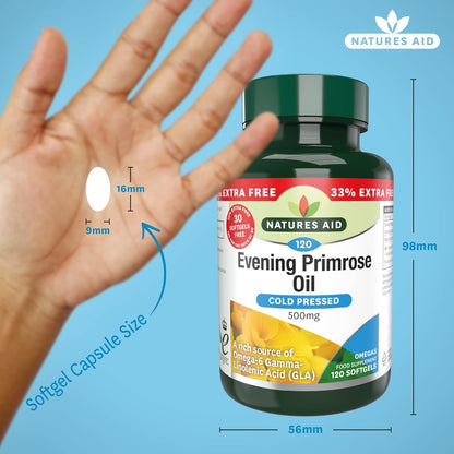 Omega 6 Evening Primrose Oil 500mg 120 Softgels - Natures Aid - Vitamins & Supplements - Eco Natural Products
