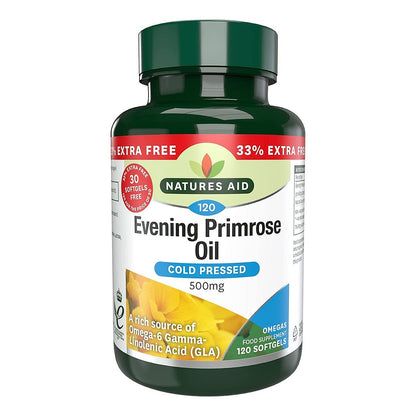 Omega 6 Evening Primrose Oil 500mg 120 Softgels - Natures Aid - Vitamins & Supplements - Eco Natural Products