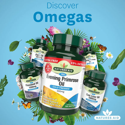 Omega 6 Evening Primrose Oil 500mg 120 Softgels - Natures Aid - Vitamins & Supplements - Eco Natural Products