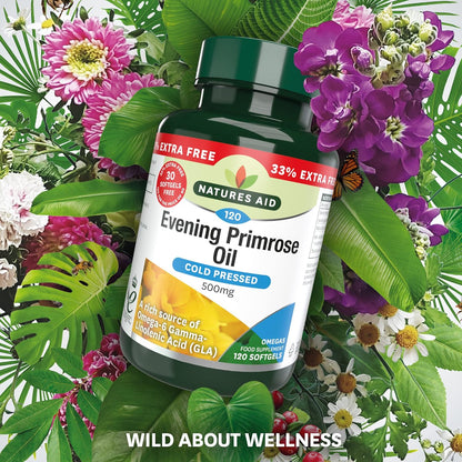 Omega 6 Evening Primrose Oil 500mg 120 Softgels - Natures Aid - Vitamins & Supplements - Eco Natural Products