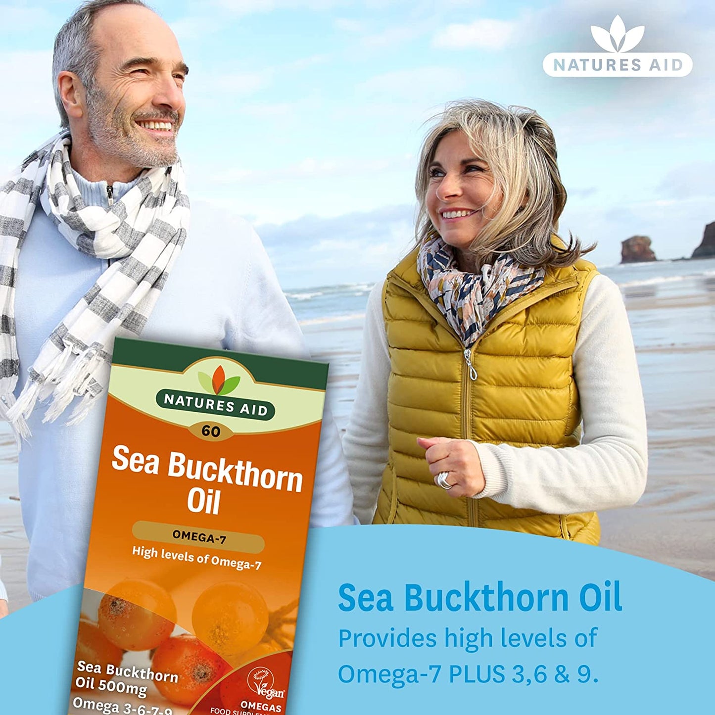 Omega - 7 Sea Buckthorn Oil 500mg 60 Softgels - Natures Aid - Vitamins & Supplements - Eco Natural Products
